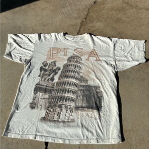 White Short Sleeve Tee with Pisa Graphic